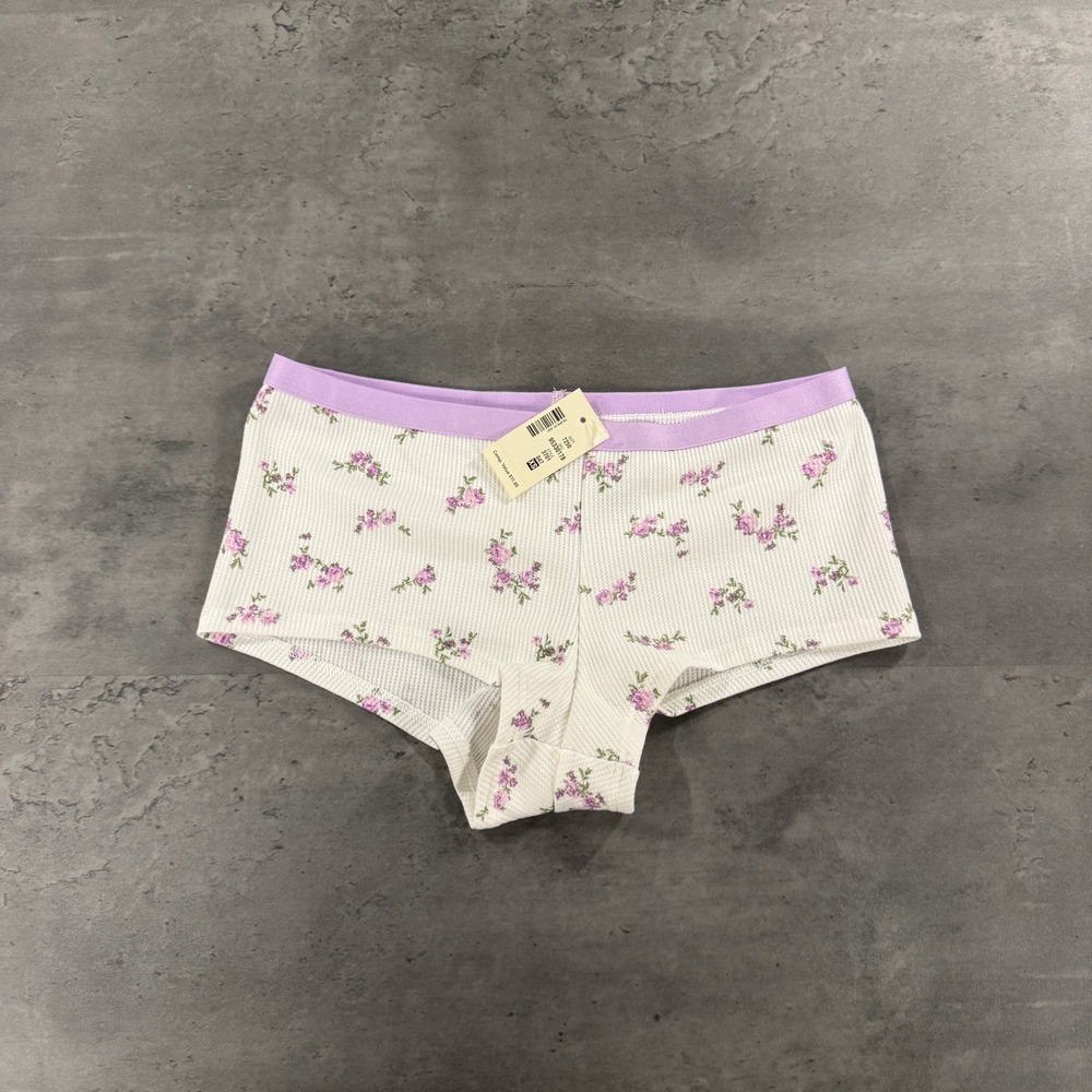 Aeropostale Boyshort Underwear Womens XS Floral White Purple Waffle Knit NEW